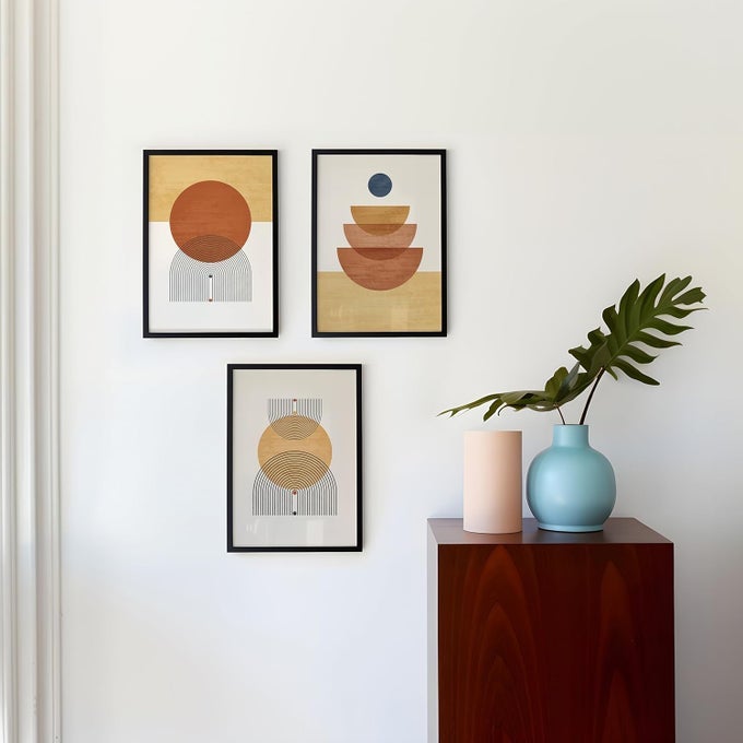 QUOTE UNQUOTE ART FRAMED ART PAINTING SET OF 3 ART PRINTS MINIMAL ART GEOMETRIC 13X17 INCHES BLACK FRAME