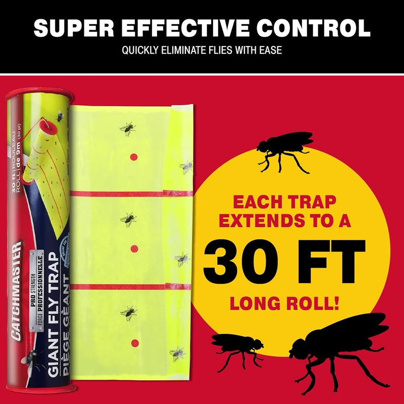 Catchmaster Giant Fly Glue Trap 3-Pack 30 Feet Each, Adhesive Fly Traps Outdoor, Sticky Bug Catcher, Bulk Flying Insect Paper Roll, Pet Safe Pest Control for Garage, Barn, Greenhouse & Garbage Room - Image 2