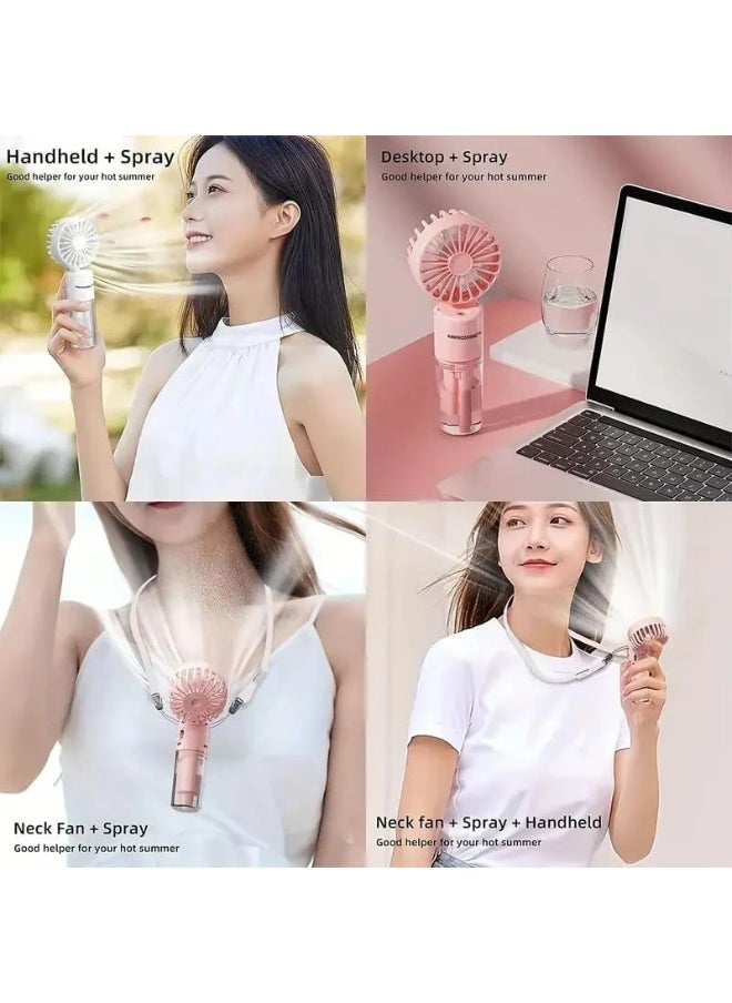 SAFENHAND Portable Handheld Misting Fan, 4-Speed Settings, Water Spray Feature, Desk and Neck Design