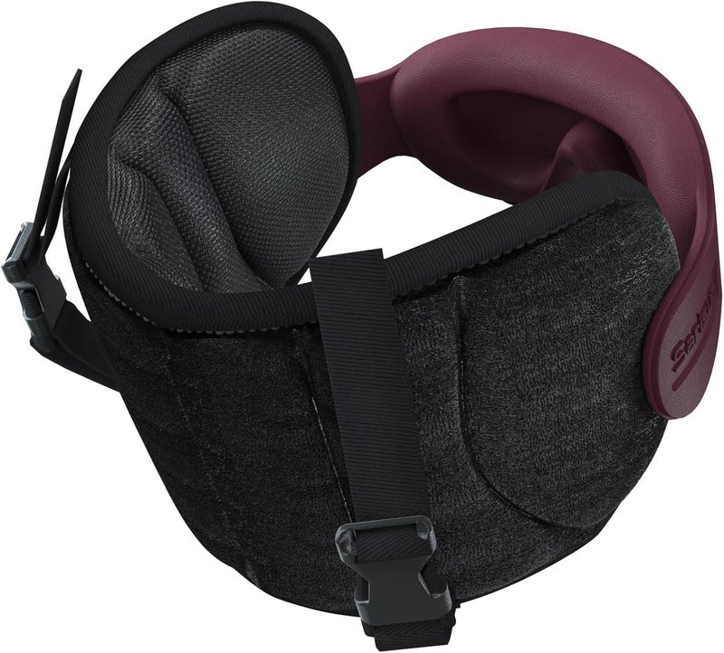 SARISUN Travel Pillows for Airplanes, Airplane Pillow with Brown-Red Sleep Eye Mask, 360° Neck Support Headrest, Portable Airplane Travel Essentials, Adjustable Airplane Head Strap, Stop Bobblehead - Image 1