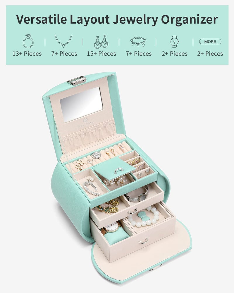Vlando Princess Style Jewelry Box for Girls Jewelry Box Girls 12-14 3-Layer Kids Jewelry Box with Mirror Little Girls Jewelry Box 8-12 Christmas Gift for Teens Girls (Mint Green) - Image 4