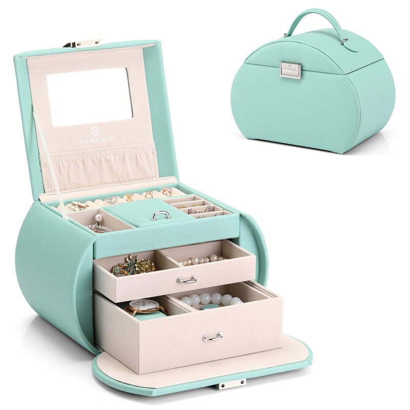Vlando Princess Style Jewelry Box for Girls Jewelry Box Girls 12-14 3-Layer Kids Jewelry Box with Mirror Little Girls Jewelry Box 8-12 Christmas Gift for Teens Girls (Mint Green) - Image 1