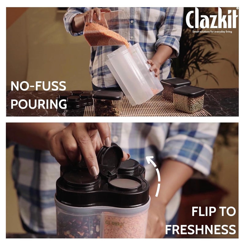 Clazkit Airtight Transparent Plastic Lock Food Storage 4 Section Container Jar for Grocery, Fridge Container Pack of 1, 2500ML - Black - Image 3