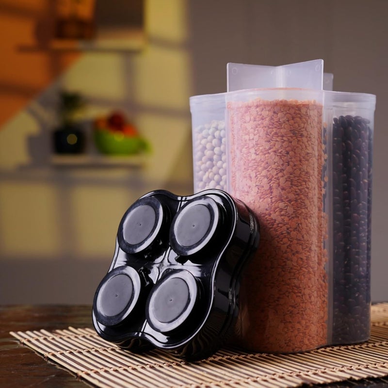 Clazkit Airtight Transparent Plastic Lock Food Storage 4 Section Container Jar for Grocery, Fridge Container Pack of 1, 2500ML - Black - Image 1