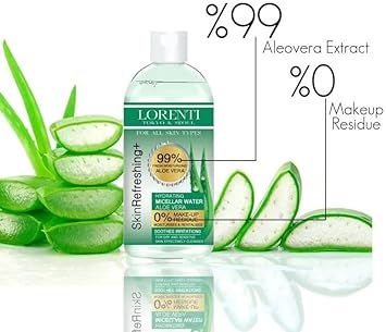 LORENTI ماء ميسيلار لورينتي لإزالة مكياج الوجه المقاوم للماء 0 بقايا مكياج أي نوع بشرة 135 أونصة سائلة 400 مل صبار - Image 3