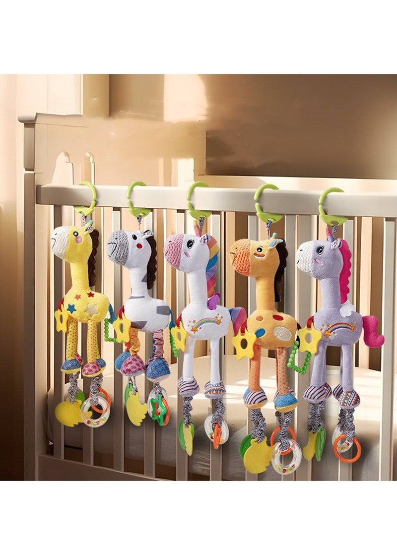 Car Seat Toys, Hanging Baby Stroller Toys, Baby Rattles 0-12 Months for Baby Stroller Colorful Animal Bell Rattle for Infants Sensory Soft Baby Musical Toys for Newborn Boys Girls Gifts（White)）  - Image 3