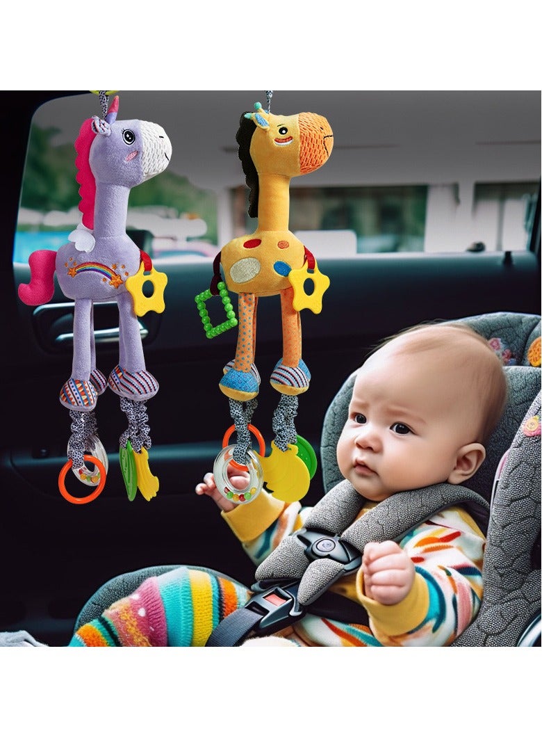 Car Seat Toys, Hanging Baby Stroller Toys, Baby Rattles 0-12 Months for Baby Stroller Colorful Animal Bell Rattle for Infants Sensory Soft Baby Musical Toys for Newborn Boys Girls Gifts（White)）  - Image 5