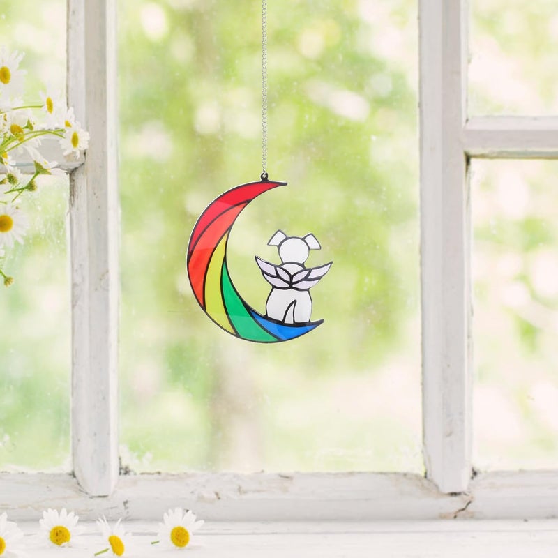 Acrylic Dog Memorial Hanging Ornament Moon Shape Pendant Home Decor Window Suncatcher Sympathy Gift for Pet Loss - Image 5