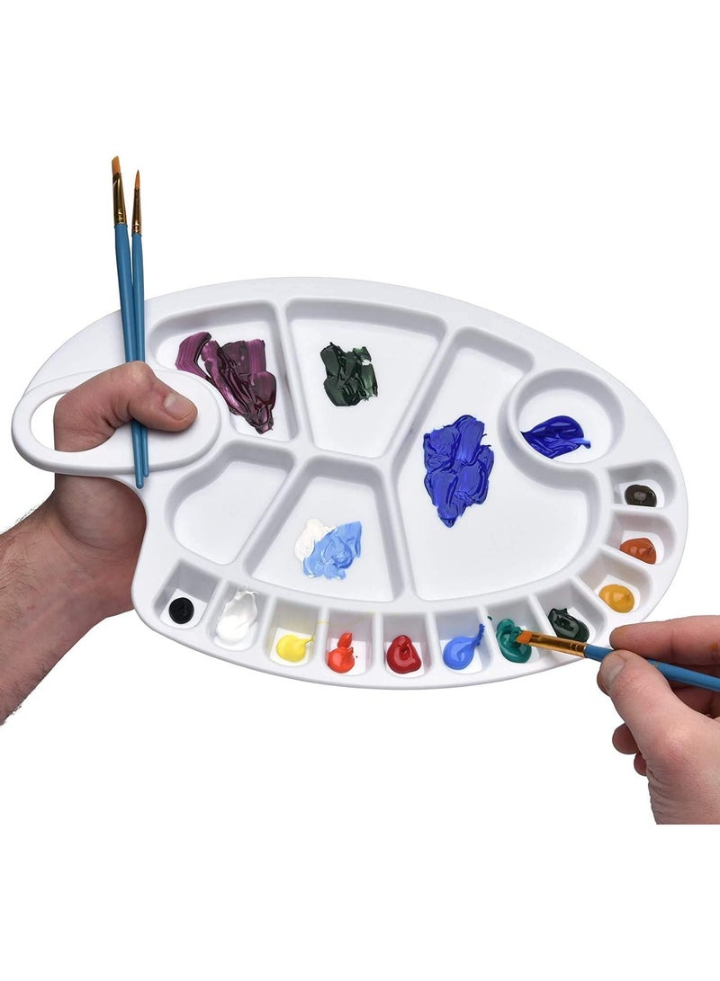 Generic 2 PCS 17 Wells Reusable White PVC Plastic Artist Paint Palette 8 x 11.8 Inch Oval Shaped Panel Painting Pallette Non-Stick Paints Washable with Thumb Hole, Kids or Professional Arts Crafts Painting Supplies  - Image 1
