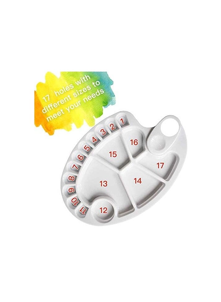 Generic 2 PCS 17 Wells Reusable White PVC Plastic Artist Paint Palette 8 x 11.8 Inch Oval Shaped Panel Painting Pallette Non-Stick Paints Washable with Thumb Hole, Kids or Professional Arts Crafts Painting Supplies  - Image 4