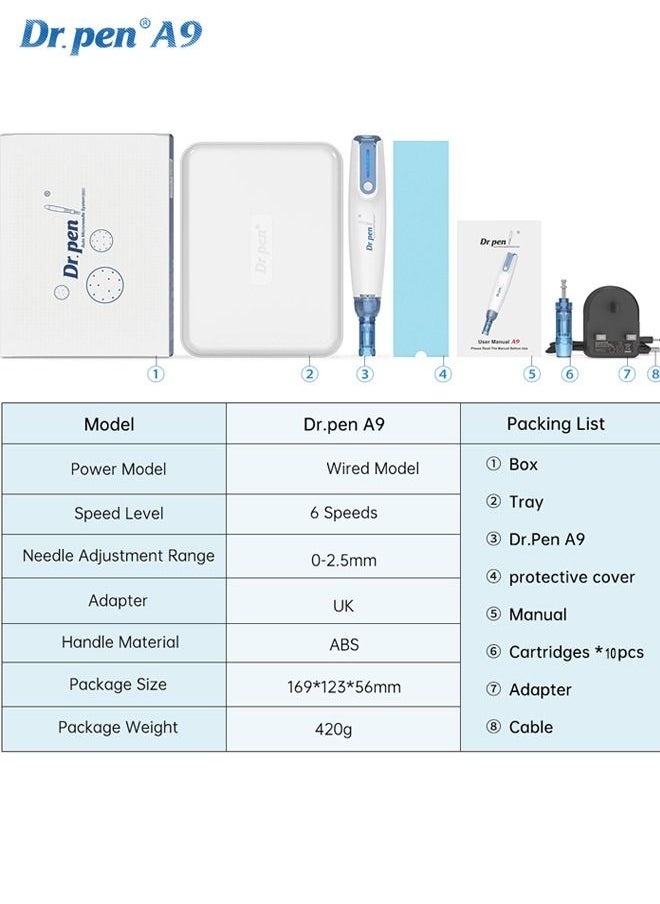 Dr.pen - Dr. Pen A9 Microneedling Pen Wireless  Electric Derma Pen, Microneedling Dermapen with 10 Replacement Cartridges, Adjustable Microneedle Dermapen for Men Women Home Use - Image 1