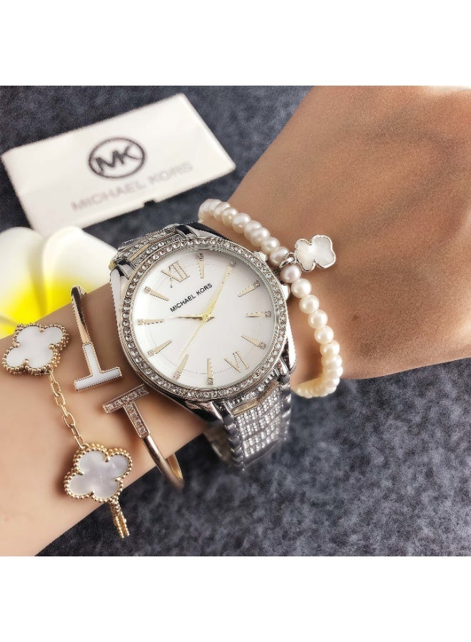 MK Michael Kors Classic Men's and Women's Fashion Multi functional Alloy Round Quartz Watch Stainless Steel Strap 38CM - Image 3