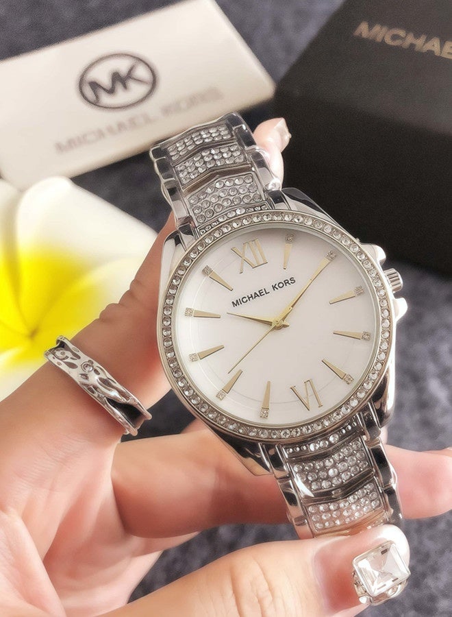 MK Michael Kors Classic Men's and Women's Fashion Multi functional Alloy Round Quartz Watch Stainless Steel Strap 38CM - Image 1