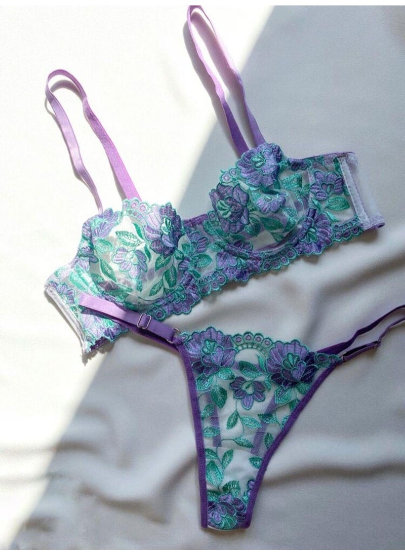 La Linaa Olivia Purple Green Women's Bralet Set  - Image 4