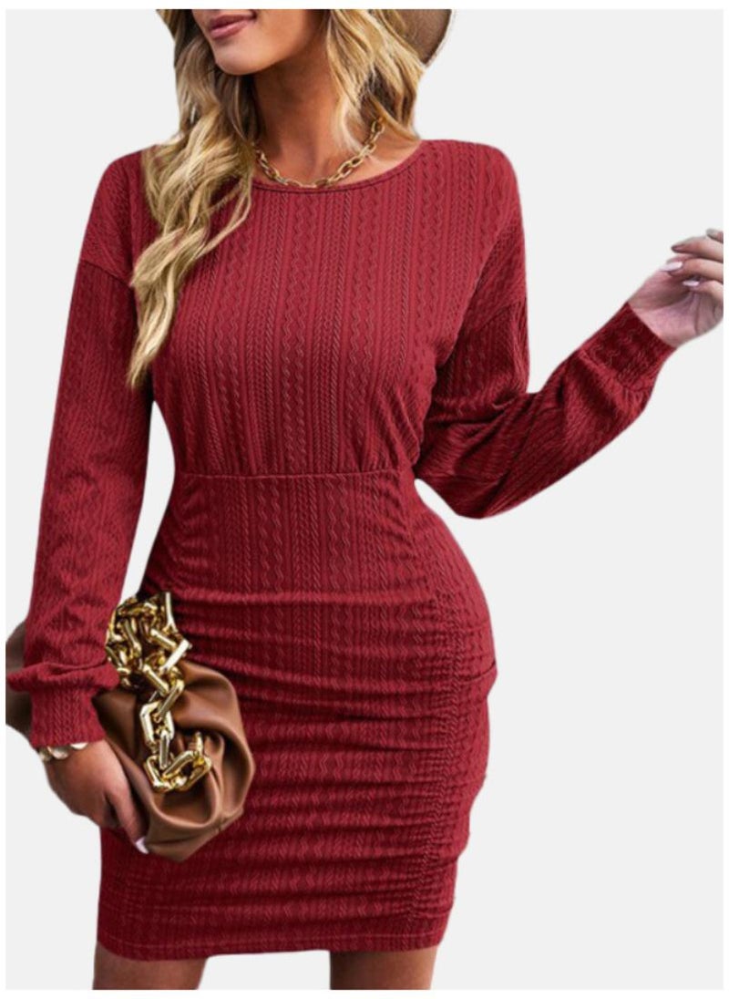 YUNIQEE Burgundy Ruched Knit Dress - Image 3