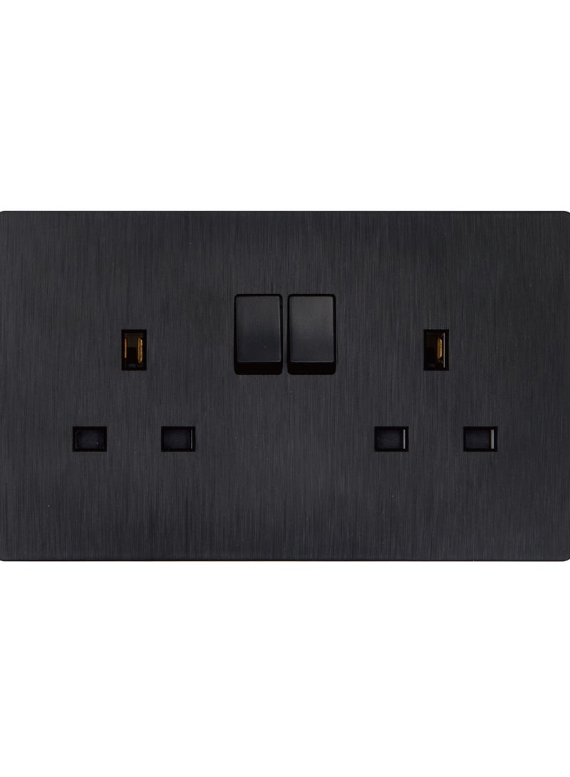13AMP 2 GANG SWITCH SOCKET SP BRUSH BLACK