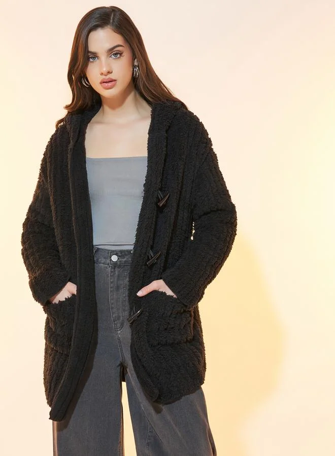 Take Two Furry Hooded Coat with Slip Pocket