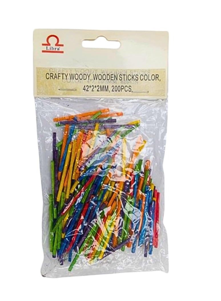 Libra CRAFTY WOODY WOODEN STICKS COLOR 42X2X2MM 200PCS - Image 1