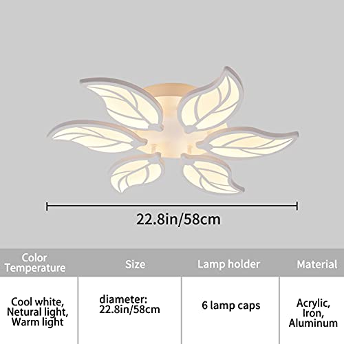 RJ-60W Modern 6 Heads Ceiling Light with Dimmable Remote Control Cool White, Warm White, Natural White, Flush Mount Lighting Fixture for Living Room Children Bedroom Dining Room (2 Years Warranty) - Image 5