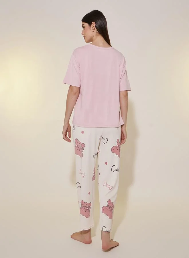 Take Two Elephant Print T-Shirt and Pyjama Pants Set