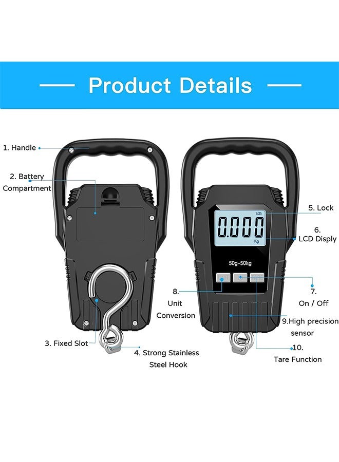 وزن السمك 110 رطل / 50 كجم مع مقبض كبير محسن وشاشة LCD ذات الإضاءة الخلفية مع مقبض مريحة ومقياس حقيبة كبيرة - Image 2