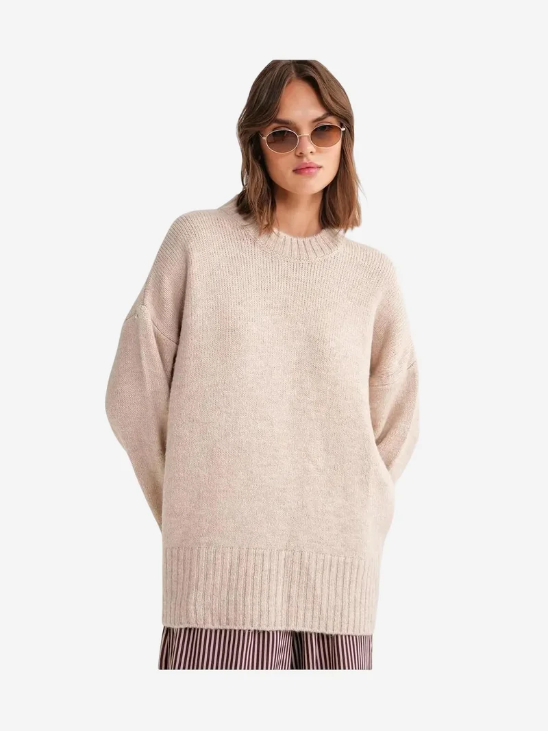 MixRay Mixray Oversized Ribbed Knit Sweater with Crew Neck