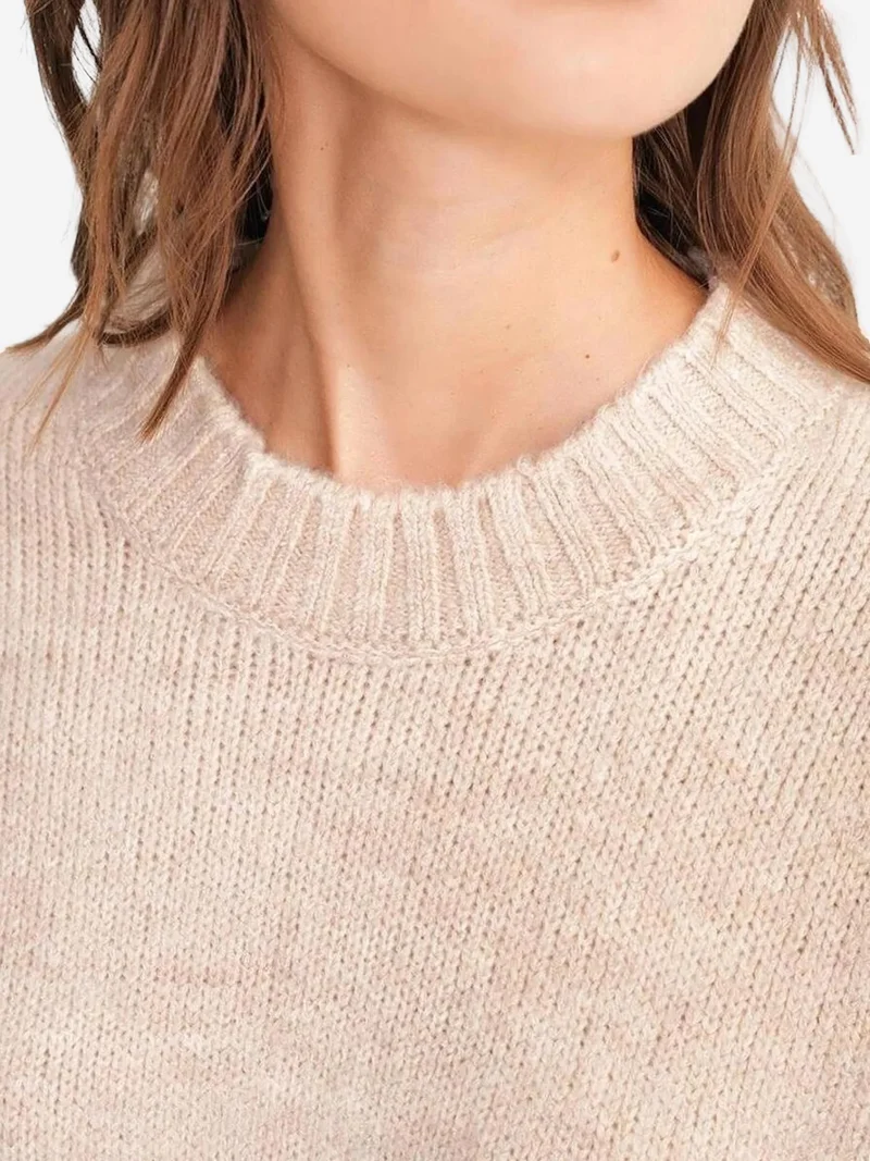 Mixray Beige Natural Mixray Oversized Ribbed Knit Sweater with Crew Neck for Women | Best Price UAE