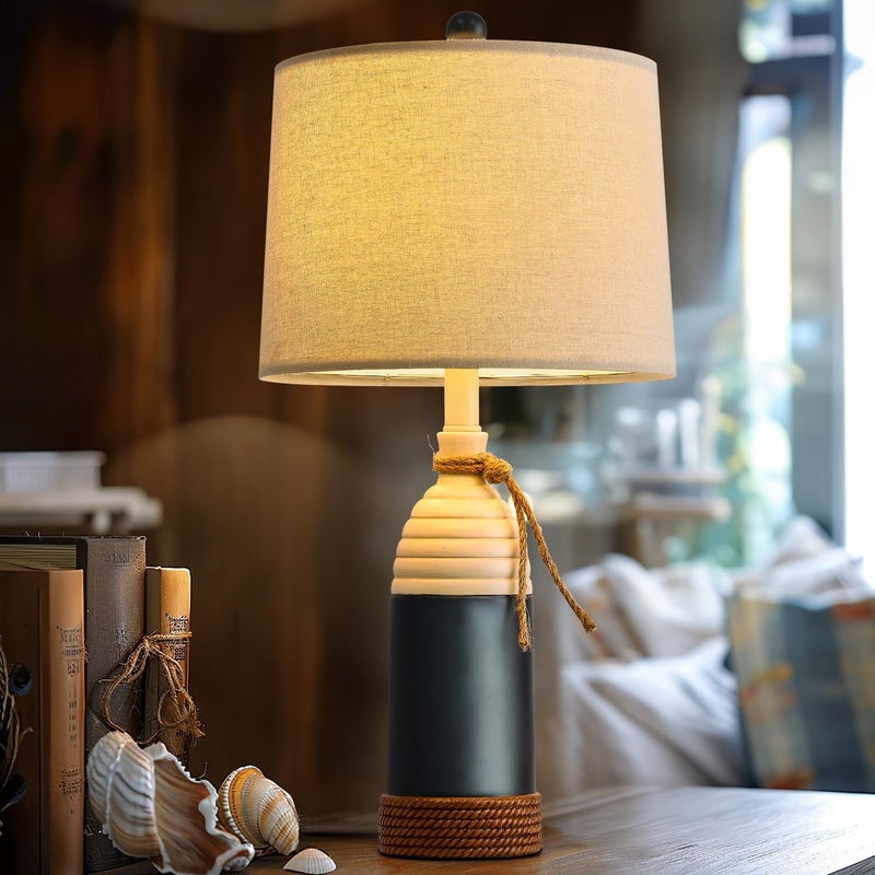 OYEARS 23.75" Table Lamp for Bedroom, Bedside Table Lamp for Living Room, Farmhouse Lamp for Nightstand, Modern Coastal Nautical Lamp Decor, Ocean Beach Style, Navy Blue - Image 5