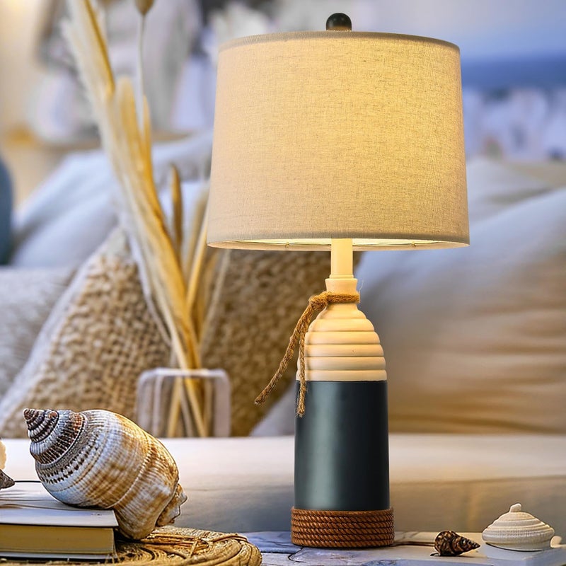 OYEARS 23.75" Table Lamp for Bedroom, Bedside Table Lamp for Living Room, Farmhouse Lamp for Nightstand, Modern Coastal Nautical Lamp Decor, Ocean Beach Style, Navy Blue - Image 1