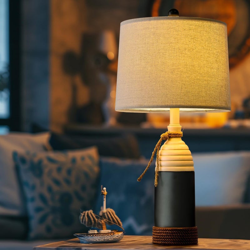 OYEARS 23.75" Table Lamp for Bedroom, Bedside Table Lamp for Living Room, Farmhouse Lamp for Nightstand, Modern Coastal Nautical Lamp Decor, Ocean Beach Style, Navy Blue - Image 2