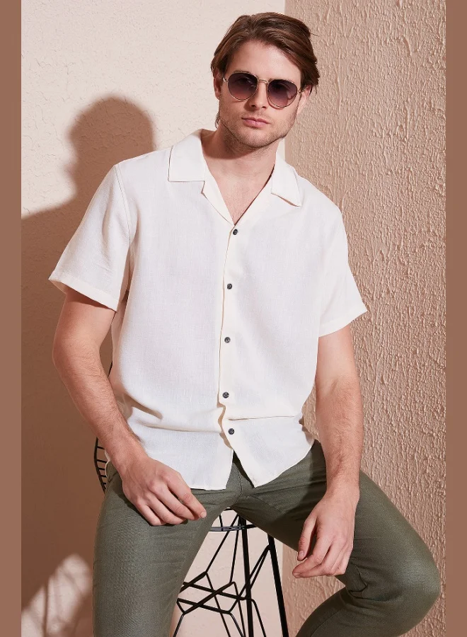 Buratti Buratti Linen Look Short Sleeve Open Collar Regular Fit Shirt Men's SHIRT CF23S116775