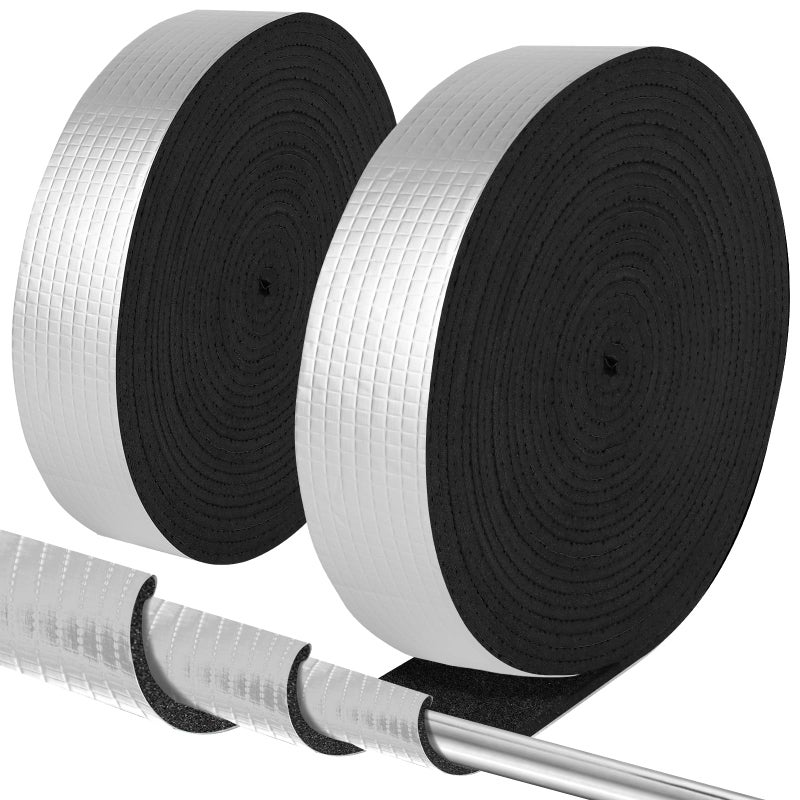 Pipe Insulation Wrap 2 Wide X 328 Ft Outdoor Foam And Foil Pipe Wrap Insulation Tape Self Adhesive for Winter Freeze Protection Insulation Wrap for Cold Hot Water Pipes for Reduce Heat Loss 2 roll