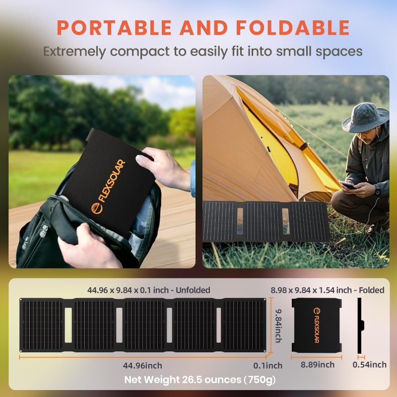 FlexSolar Upgraded FlexSolar 40W Portable Solar Panels Chargers with PD2.0 USB-C,QC3.0 USB-A and DC Outputs Foldable IP67 Waterproof Power Emergency Camping for Small Power Station,Phones, Power Banks - Image 4