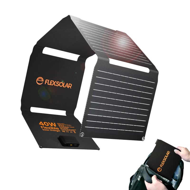 FlexSolar Upgraded FlexSolar 40W Portable Solar Panels Chargers with PD2.0 USB-C,QC3.0 USB-A and DC Outputs Foldable IP67 Waterproof Power Emergency Camping for Small Power Station,Phones, Power Banks - Image 1