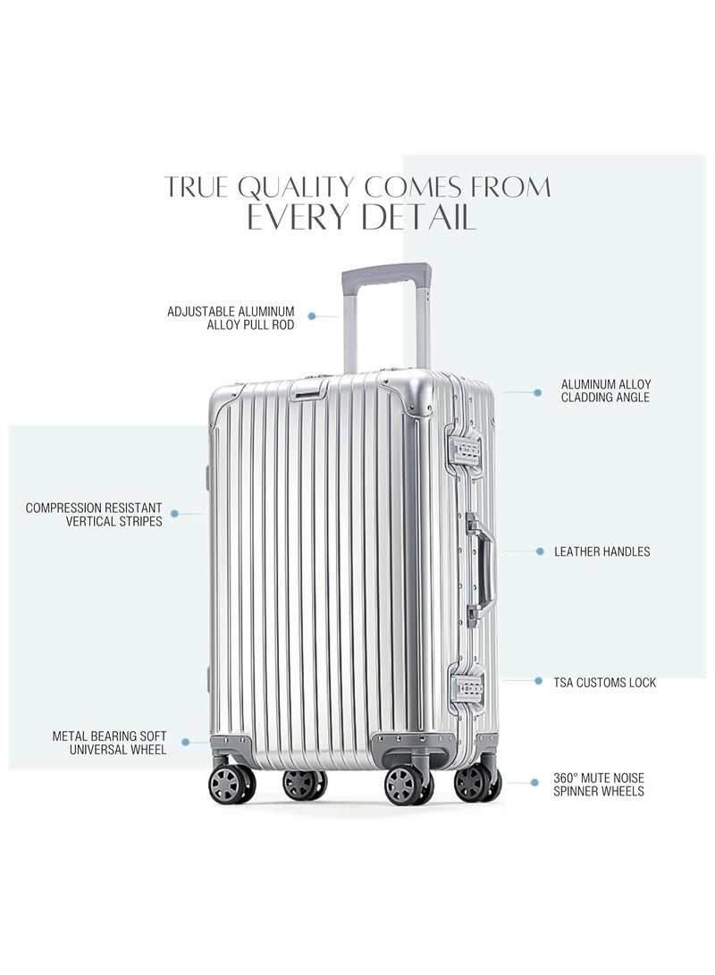 TEREPLUS® Full Aluminium Magnesium Luxury Carry-on Luggage Travel Suitcase Premium Zipperless Silent Wheels Cabin Bag Magna (Silver, 20) - Image 2