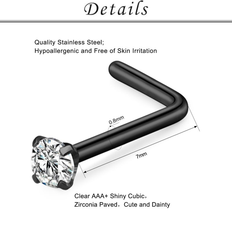 TOKRING 20G Black Nose Rings Hoops Studs Surgical Steel Piercing jewelry for Women Men - Image 4