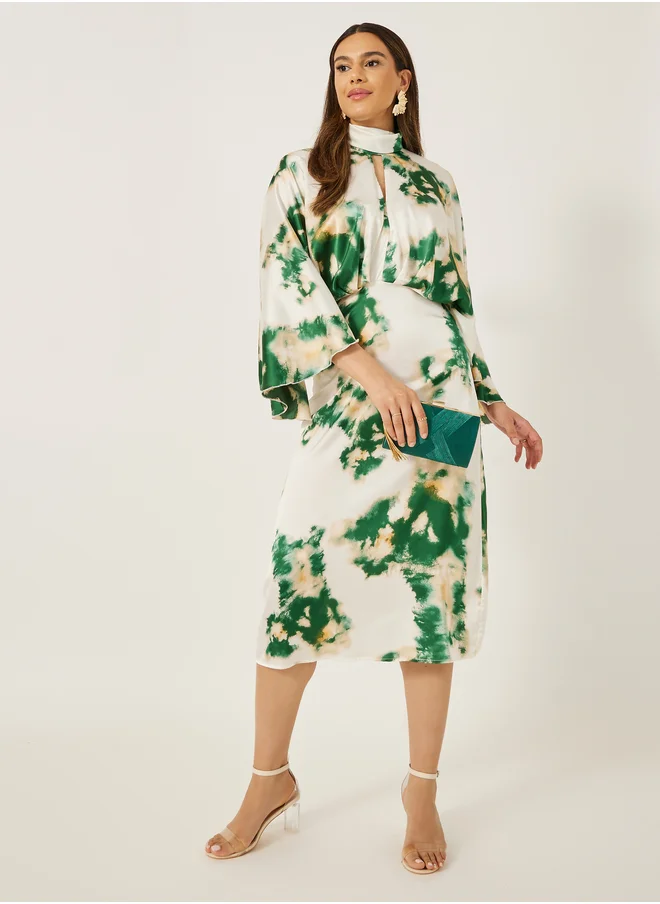ستايلي Print Satin Long Sleeves Sheath Midi Dress