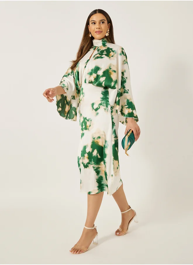 ستايلي Print Satin Long Sleeves Sheath Midi Dress