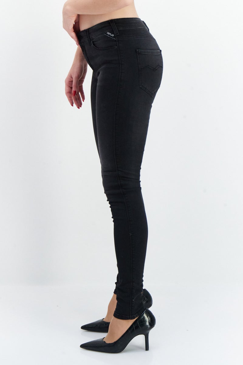 Replay Women Super Skinny Fit Stretchable Washed Denim Jeans, Black - Image 2