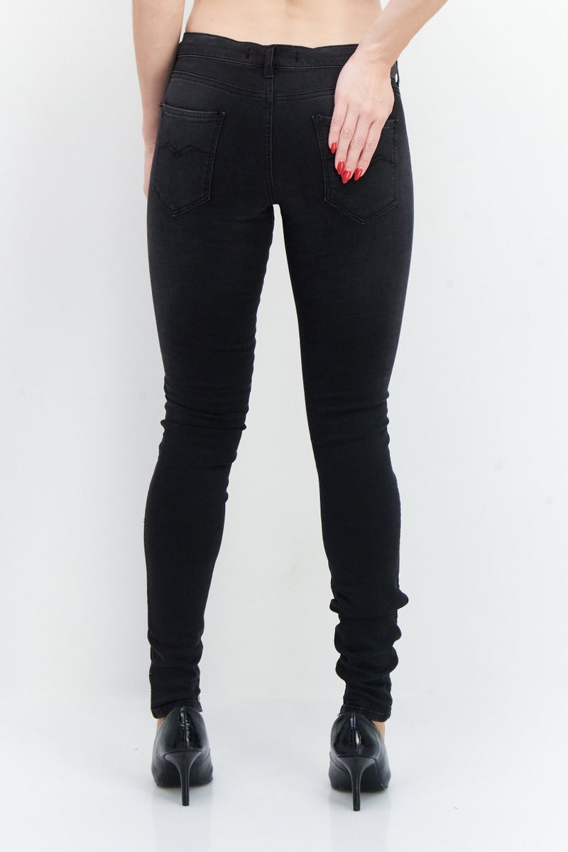 Replay Women Super Skinny Fit Stretchable Washed Denim Jeans, Black - Image 2