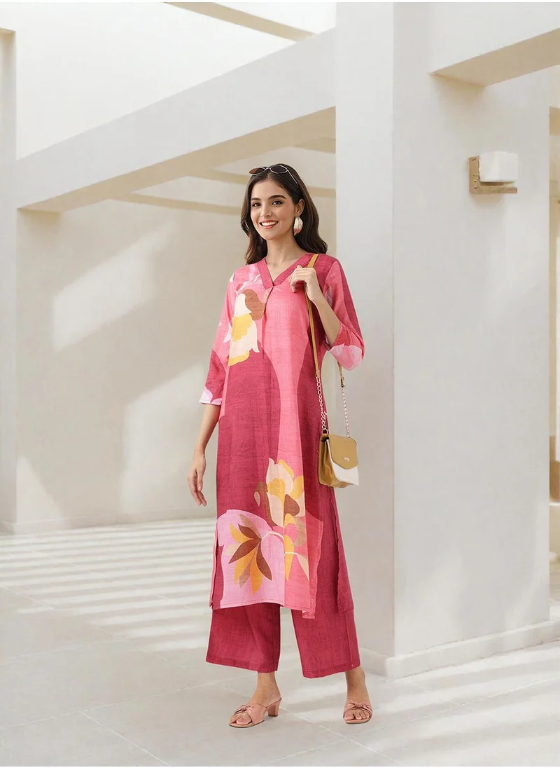 ISHIN Floral Printed Straight Kurta With Palazzo