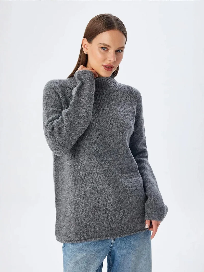 Mixray Dark Grey Mixray Knit Half Turtleneck Sweater for Women | Best Price UAE