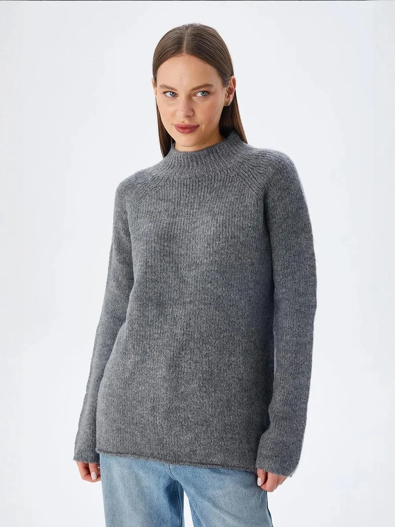 Mixray Dark Grey Mixray Knit Half Turtleneck Sweater for Women | Best Price UAE
