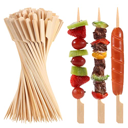 BBQStyle 200 PCS Bamboo Skewers for Appetizer, 7 Inch Caramel Candy Apple Sticks, for Drinks, Fruit Kababs, Sausage, Barbecue Snack, Natural Wood Paddle Mini Food Skewer, Cocktail Pick, Charcuterie Accessories - Image 1