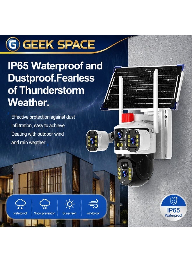 GEEK SPACE Solar Security Camera Outdoor WiFi 6MP Triple Lens PTZ Wireless CCTV Surveillance Camera with 360° Pan Tilt, AI Human Detection, Full Color Night Vision, Two-Way Audio, 8000mAh Rechargeable Battery, IP65 Waterproof, Remote Monitoring, SD Card Support - Image 3