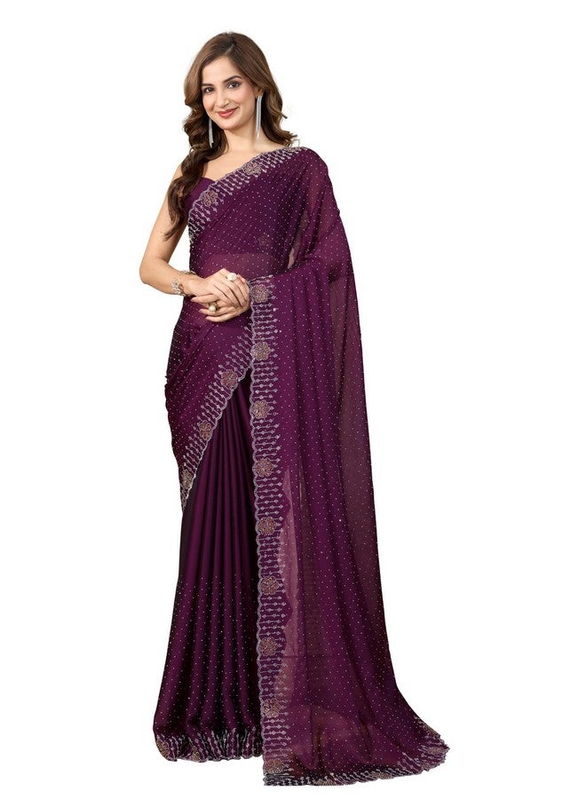 TRENDMALLS Women's Silk Siroski Work Saree with Unstitch Blouse Piece (K1155-Purple) - Image 1