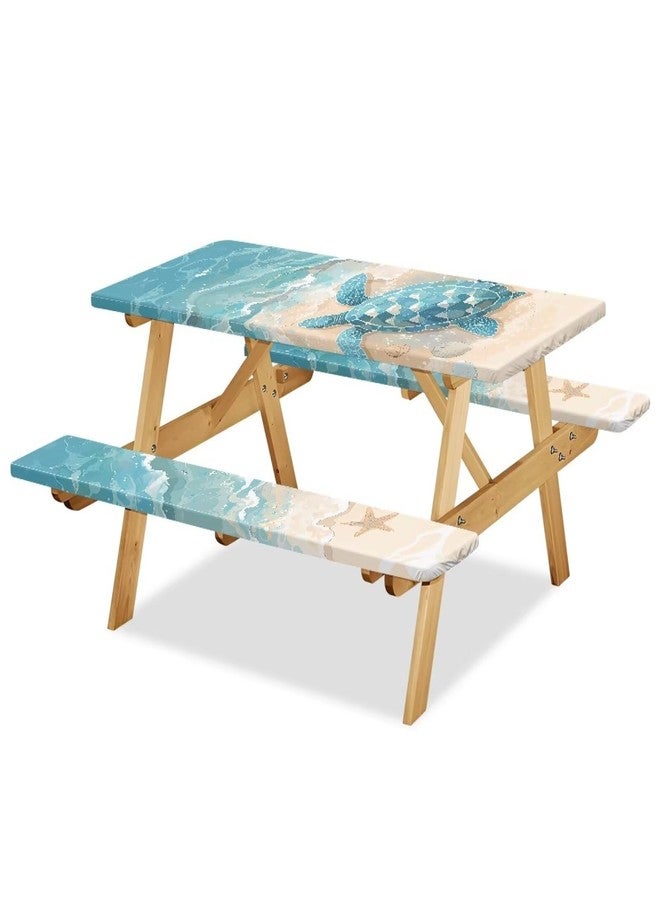 Xsehusvy Sea Turtle Outdoor Table Cover for Picnic 1 Rectangle Tablecloth with 2 Bench Slipcover Waterproof & Windproof Tablecloth Suitable for BBQ Picnic Party Camping, 72 x 30 in - Image 4