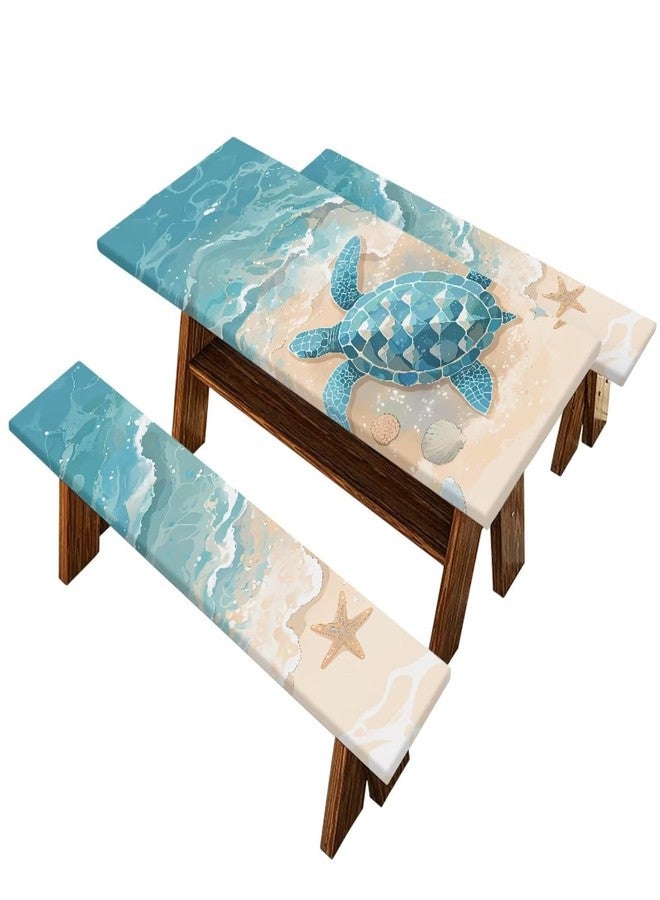 Xsehusvy Sea Turtle Outdoor Table Cover for Picnic 1 Rectangle Tablecloth with 2 Bench Slipcover Waterproof & Windproof Tablecloth Suitable for BBQ Picnic Party Camping, 72 x 30 in - Image 2