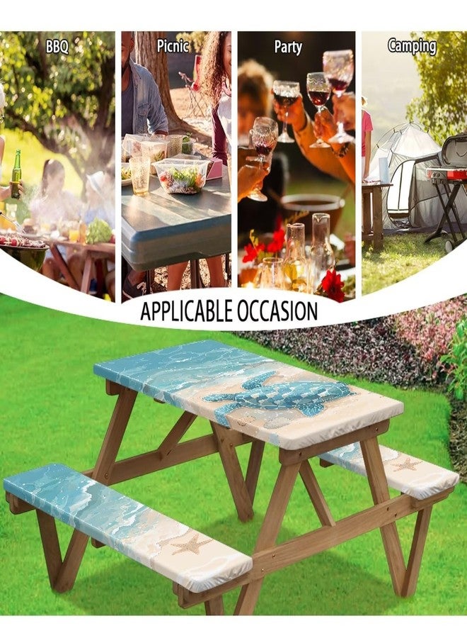 Xsehusvy Sea Turtle Outdoor Table Cover for Picnic 1 Rectangle Tablecloth with 2 Bench Slipcover Waterproof & Windproof Tablecloth Suitable for BBQ Picnic Party Camping, 72 x 30 in - Image 5