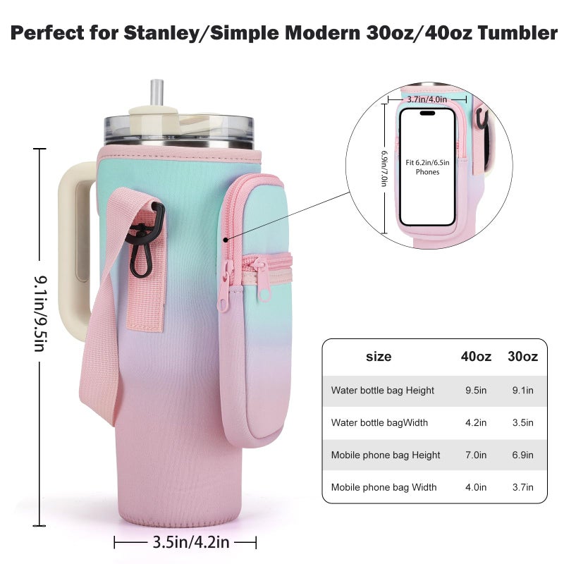 GOEWY Water Bottle Carrier Bag for Stanley 40oz Tumbler with Phone Pocket Water Bottle Holder with Strap Neoprene Water Bottle Pouch for Stanley Cup Accessories - Image 2